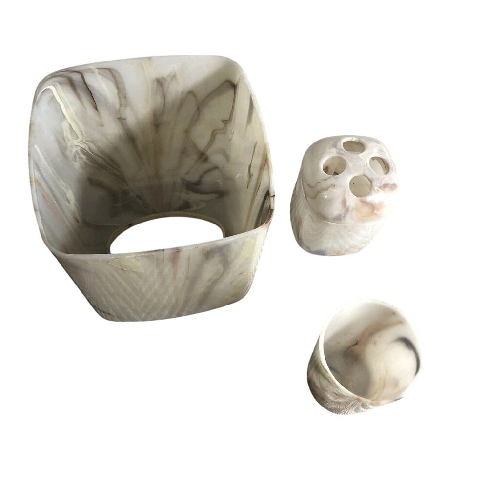 Celluloid Vanity Accessories Toothbrush Holder Cup Tissue Cover Faux Marble MCM